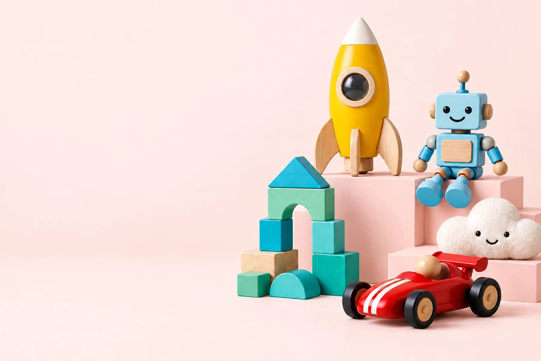 Tên lửa, robot, xe đua và khối xếp hình đầy sắc màu